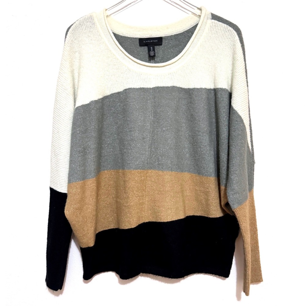 H Halston Women's Horizontal Stripe Colorblock Knit Pullover Sweater